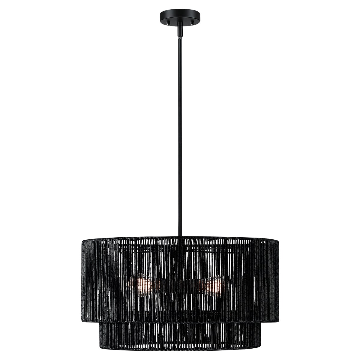 Cynthia 4-Light Black Rattan Drum Chandelier Light - 22''W