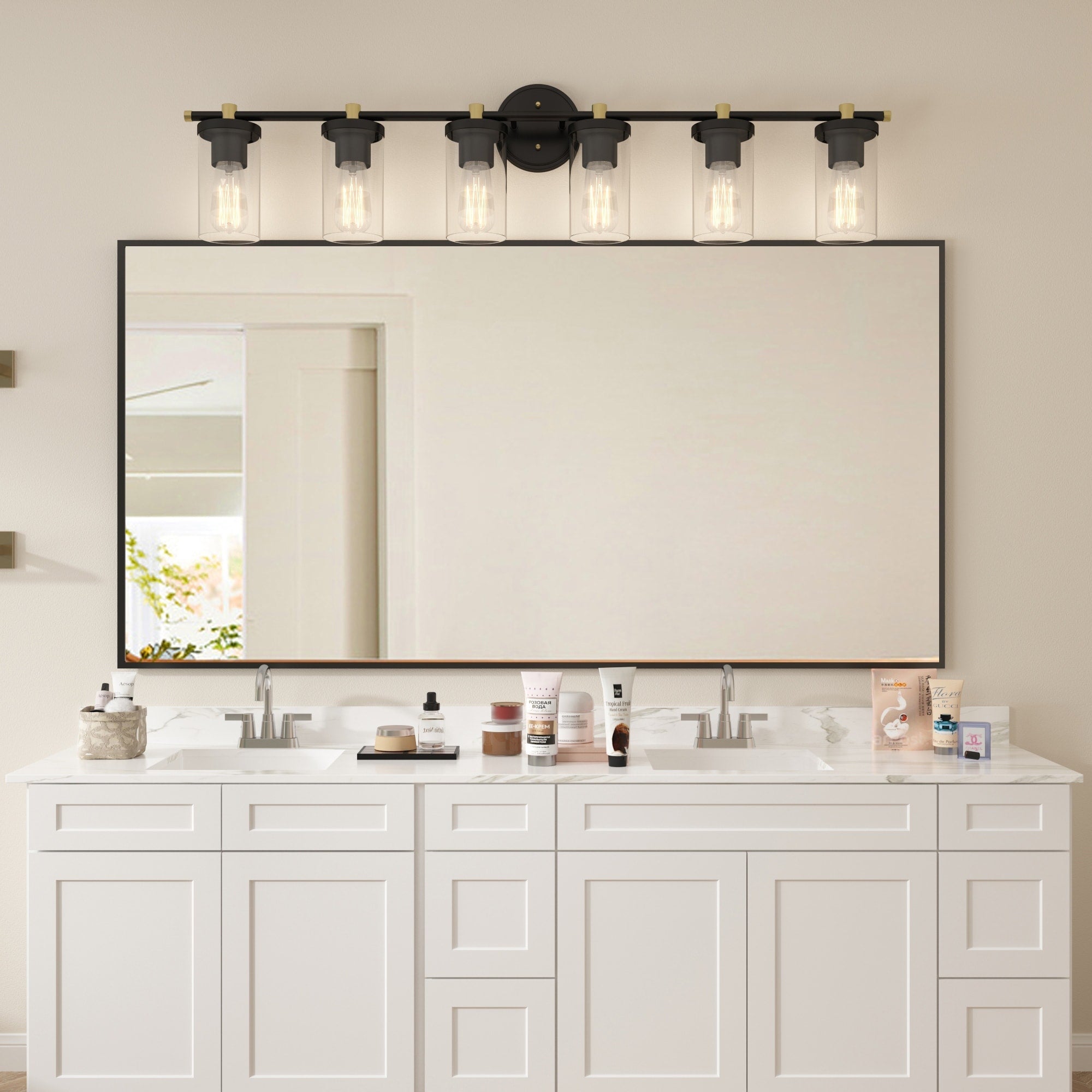 Decatur 6-light Modern Farmhouse Black/ Gold Bathroom Vanity Light with UL Certified