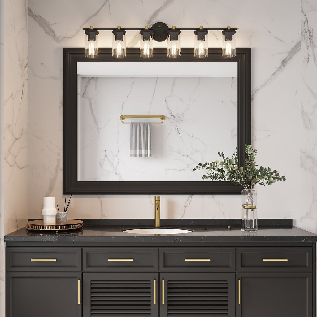 Decatur 6-light Modern Farmhouse Black/ Gold Bathroom Vanity Light with UL Certified