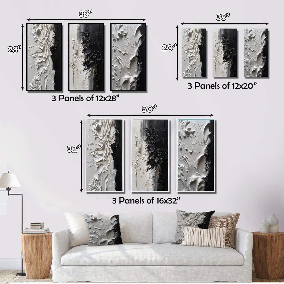 Designart White And Black Tranquility Unleashed III Abstract Marble Framed Wall Art Set Of 3 For Office Decor