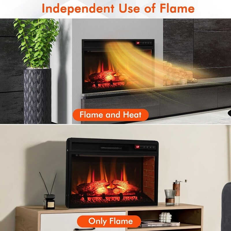 Electric Fireplace Insert with Adjustable Heating, Brightness, Timer and Overheat Protection, 1400W, CSA Listed
