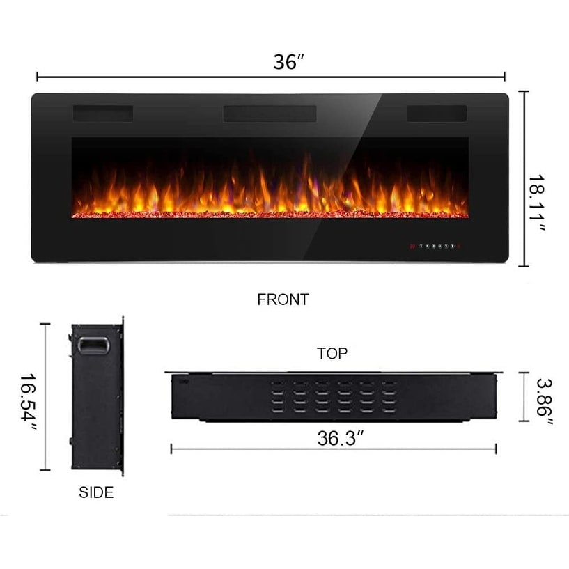 Modern Recessed Wall-mounted Multicolor LED Electric Fireplace, Ultra-thin and Low Noise