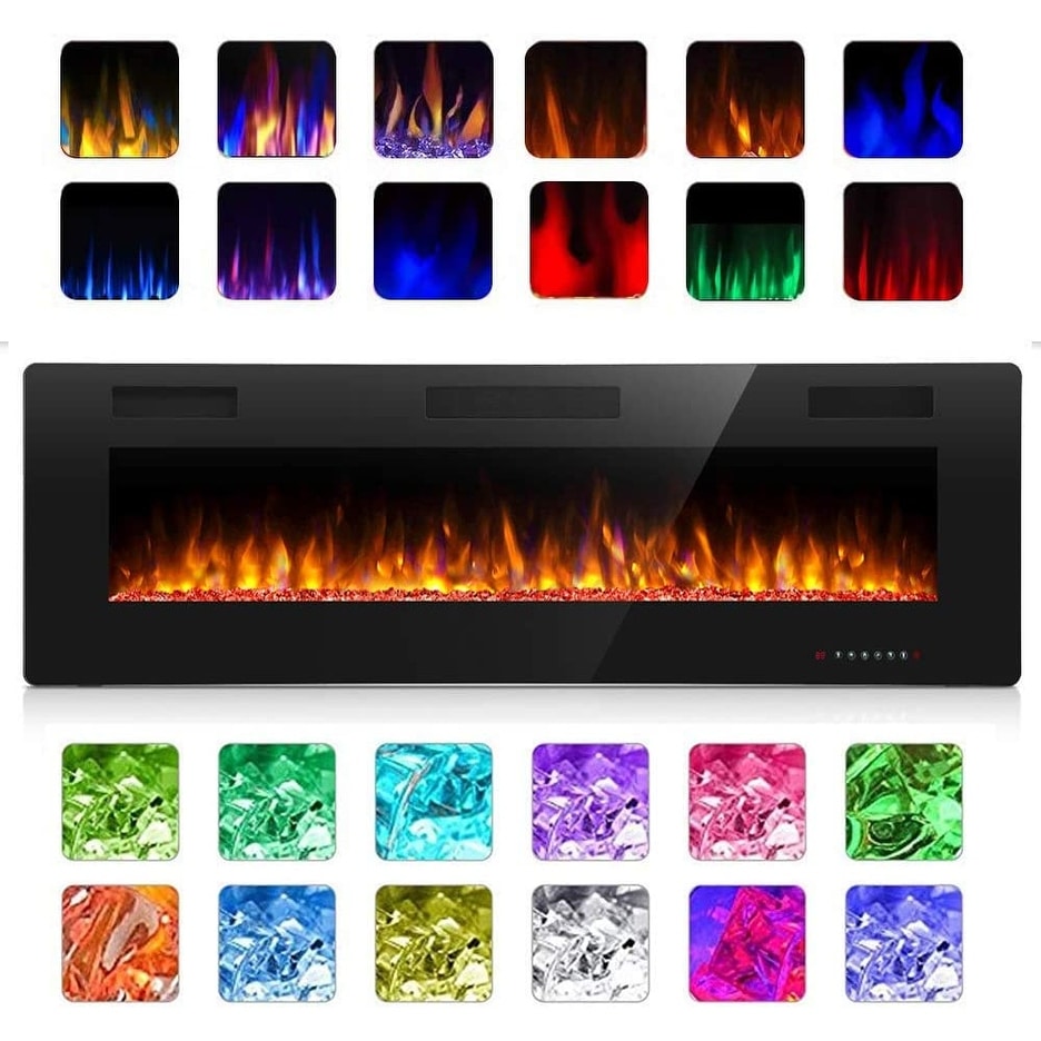 Modern Recessed Wall-mounted Multicolor LED Electric Fireplace, Ultra-thin and Low Noise
