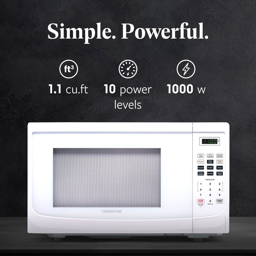 Farberware 1000-Watt 1.1 Cu. Ft. Countertop Microwave Oven With LED Lighting and Child Lock