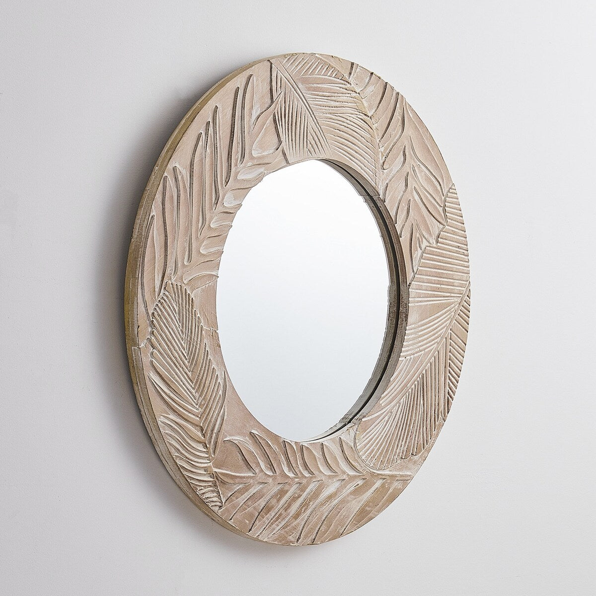 Farmhouse Carved Wood Round Wall Mirror - 28 x 28