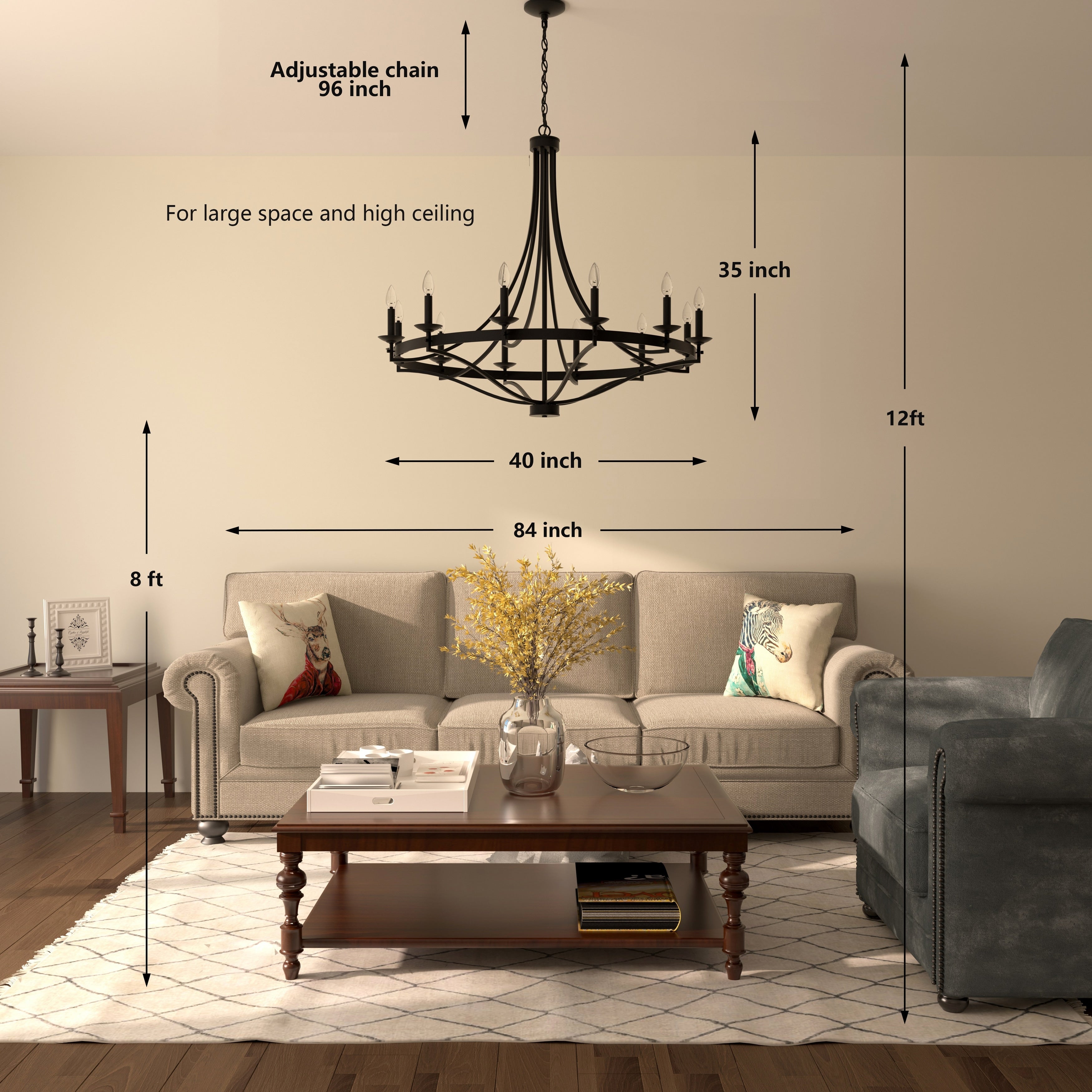 Fidenza 12-light Modern Farmhouse Empire Wagon Wheel Chandelier with UL - D40'' * H135''