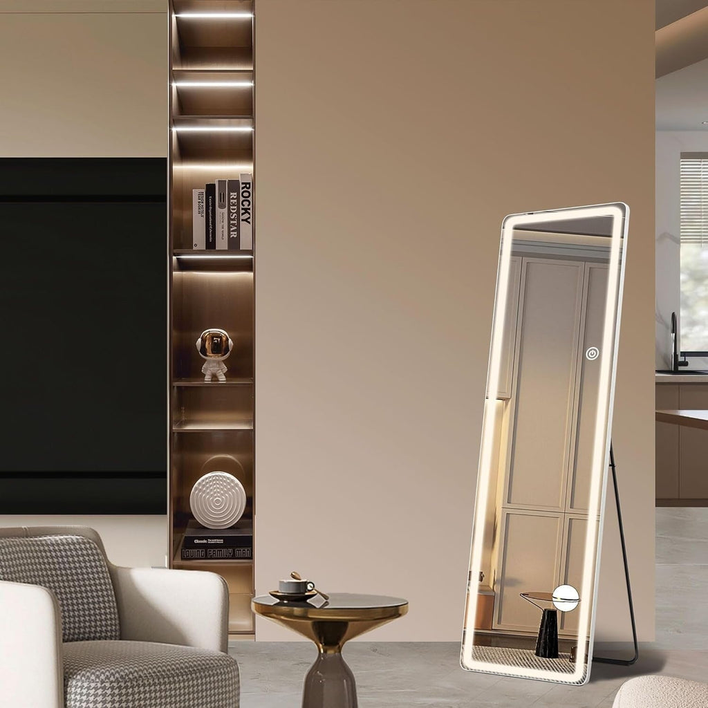 Floor Mirror with LED Light, 64 x 21 Full Length Mirror with Stand, Hanging Mirror Wall Mounted Mirror Full Body Mirror