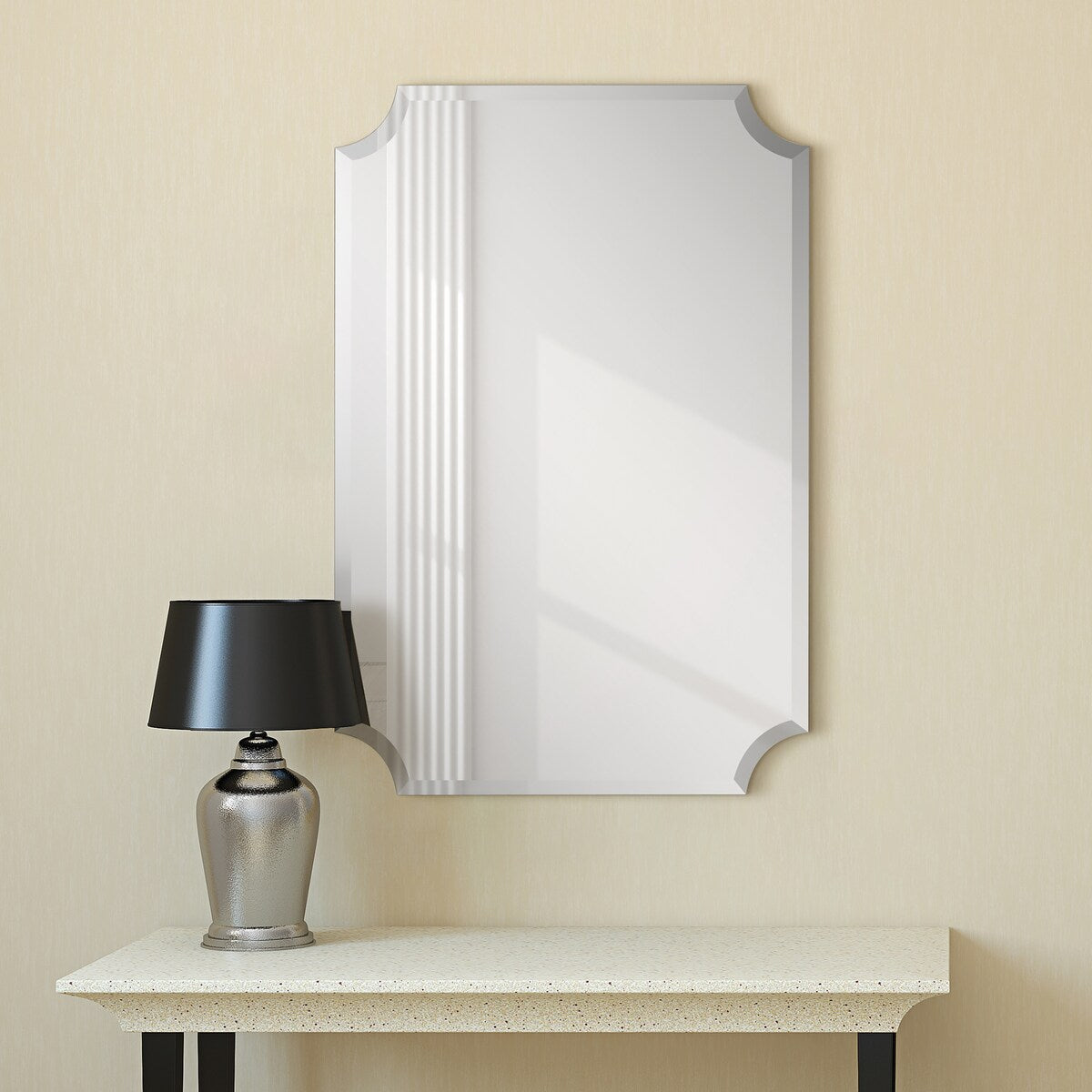 Frameless Rectangle Scalloped Beveled Wall Mirror, Bathroom, Vanity, Bedroom Mirror,1-beveled Edge - Clear