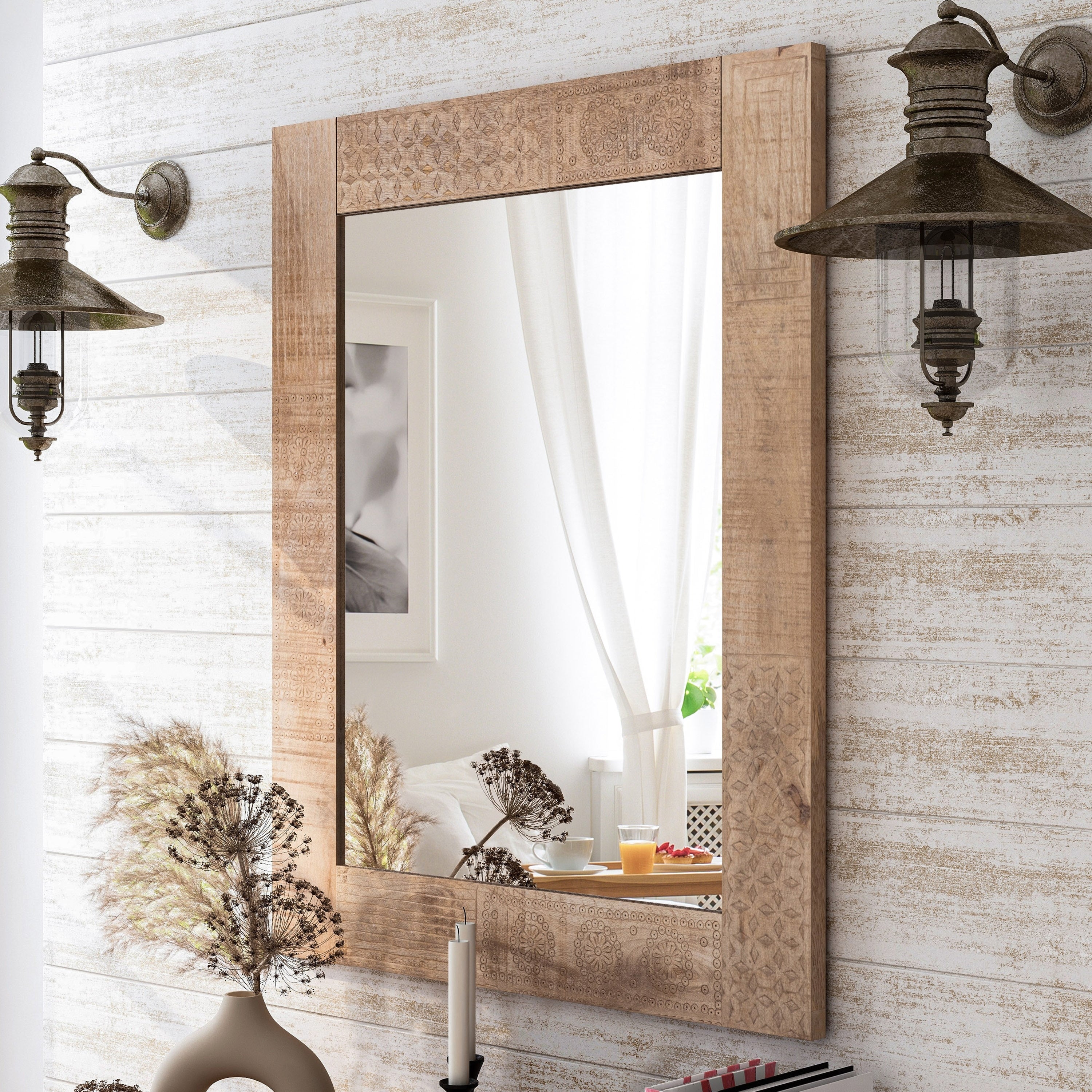 Carina Rustic Natural Solid Wood Wall Mirror by Furniture of America