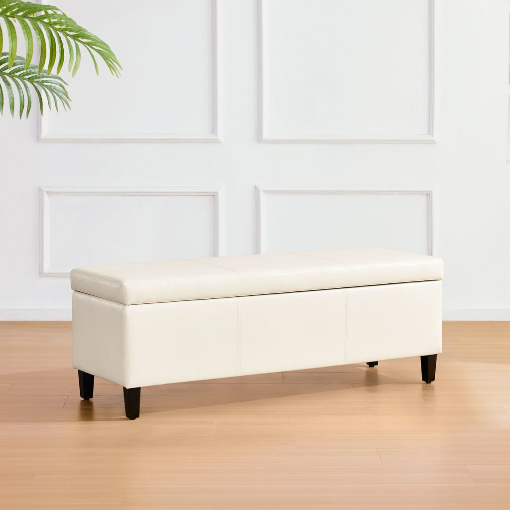 50.3 x 17.50 x 18 Upholstered Rectangular Storage Ottoman-Faux Leather