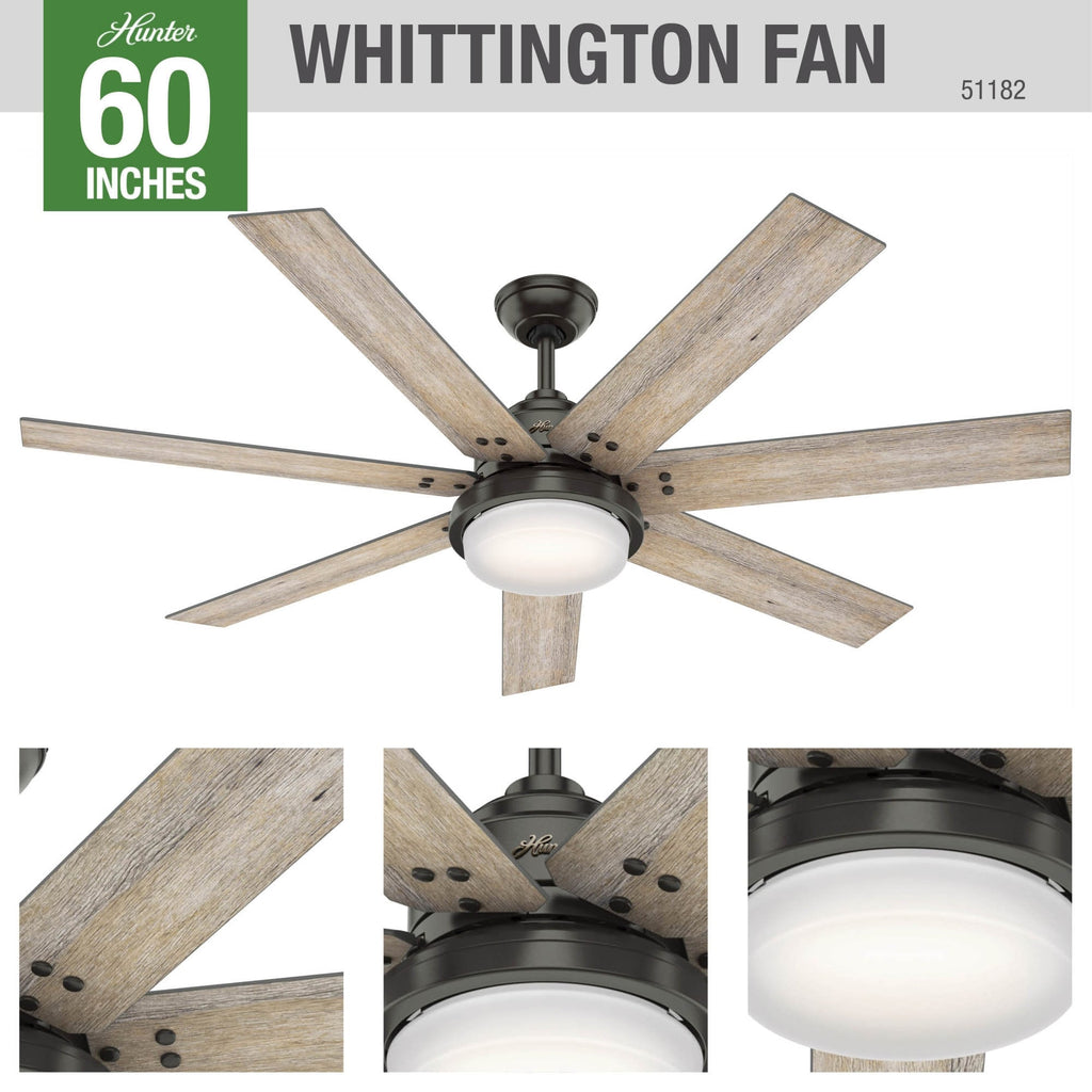 Hunter WiFi Whittington Ceiling Fan with LED Light, Handheld Remote - Windmill - Industrial, Farmhouse, Rustic - SMART FAN!