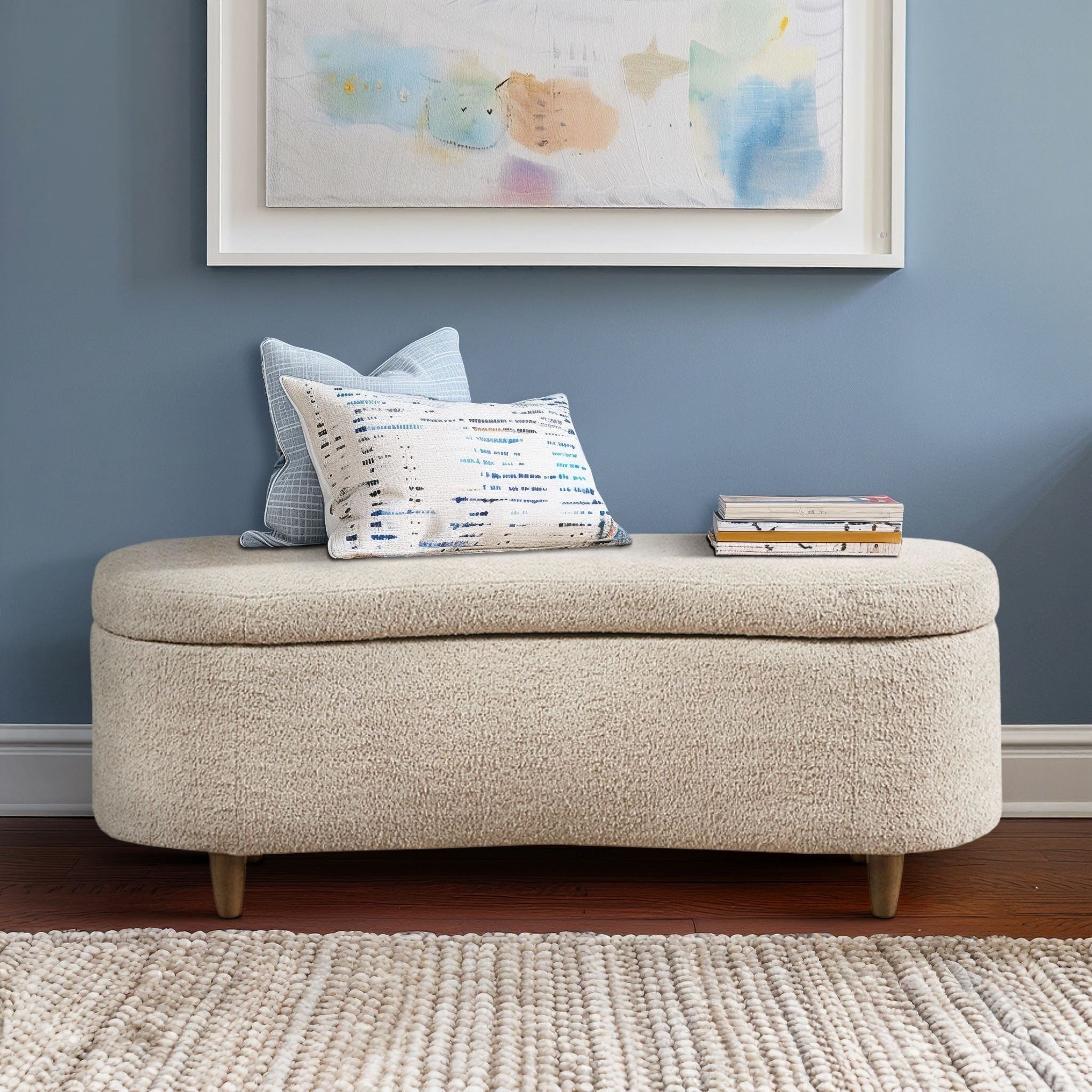 INK IVY Bailey Boucle-Style Curved Storage Accent Bench