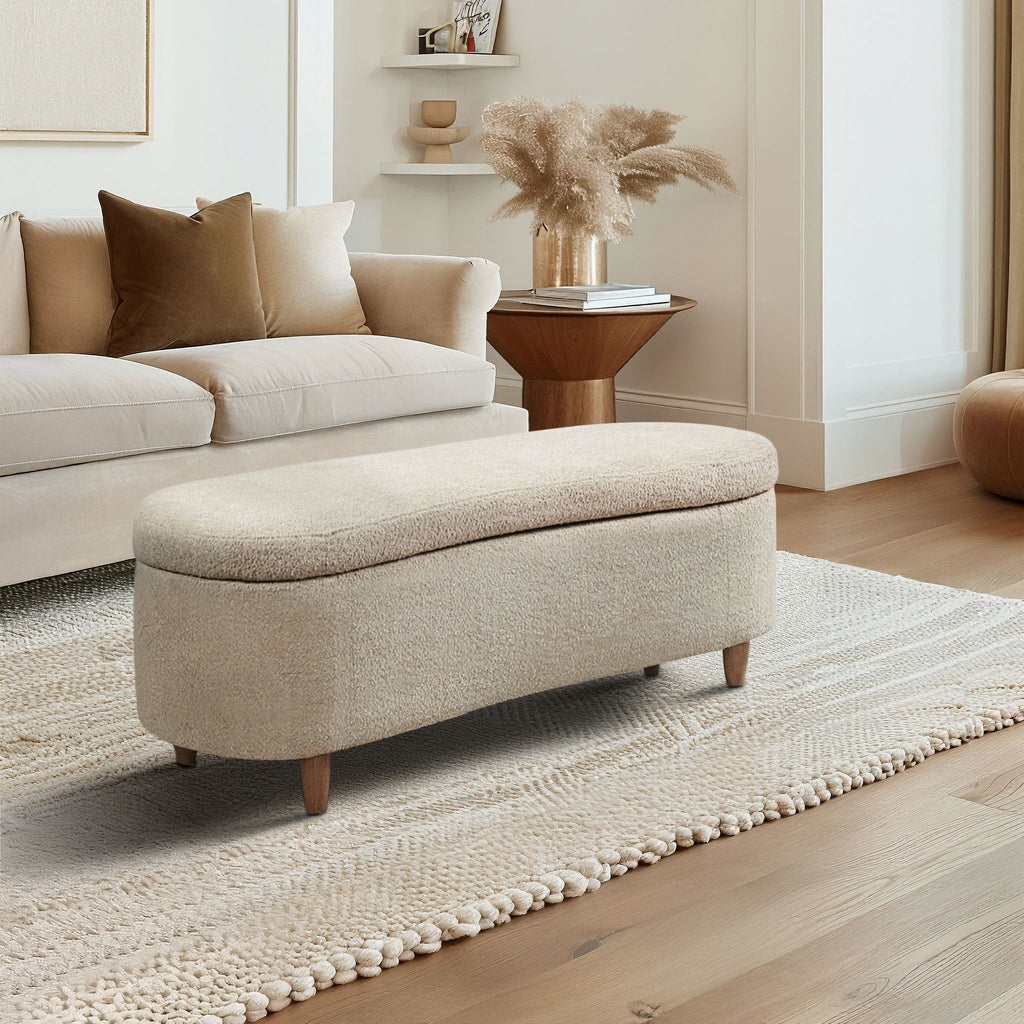 INK IVY Bailey Boucle-Style Curved Storage Accent Bench