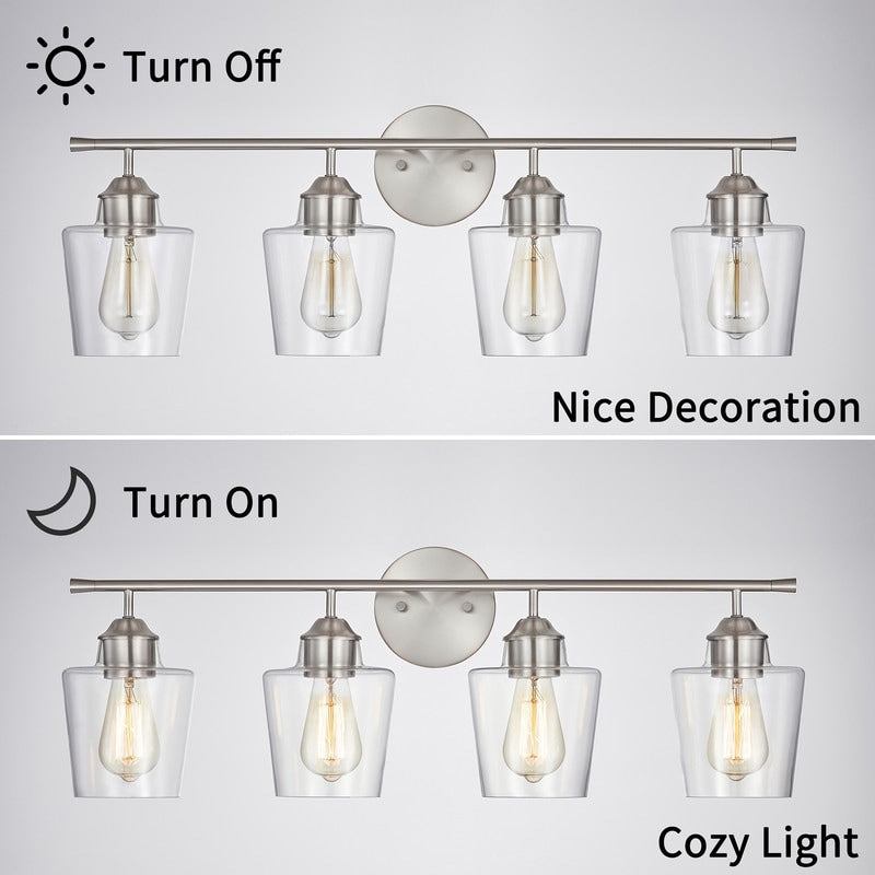 KAWOTI 4-Light Dimmable Metal Bathroom Vanity Light with Glass Shade