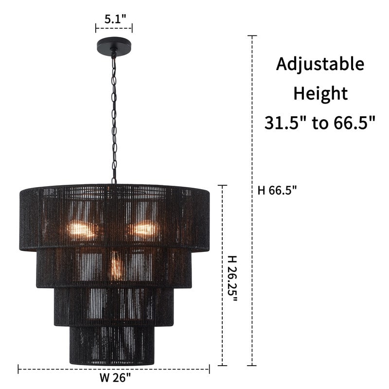 KAWOTI Width 26 5-Light 4-Tiered Bohemian Pendant Light