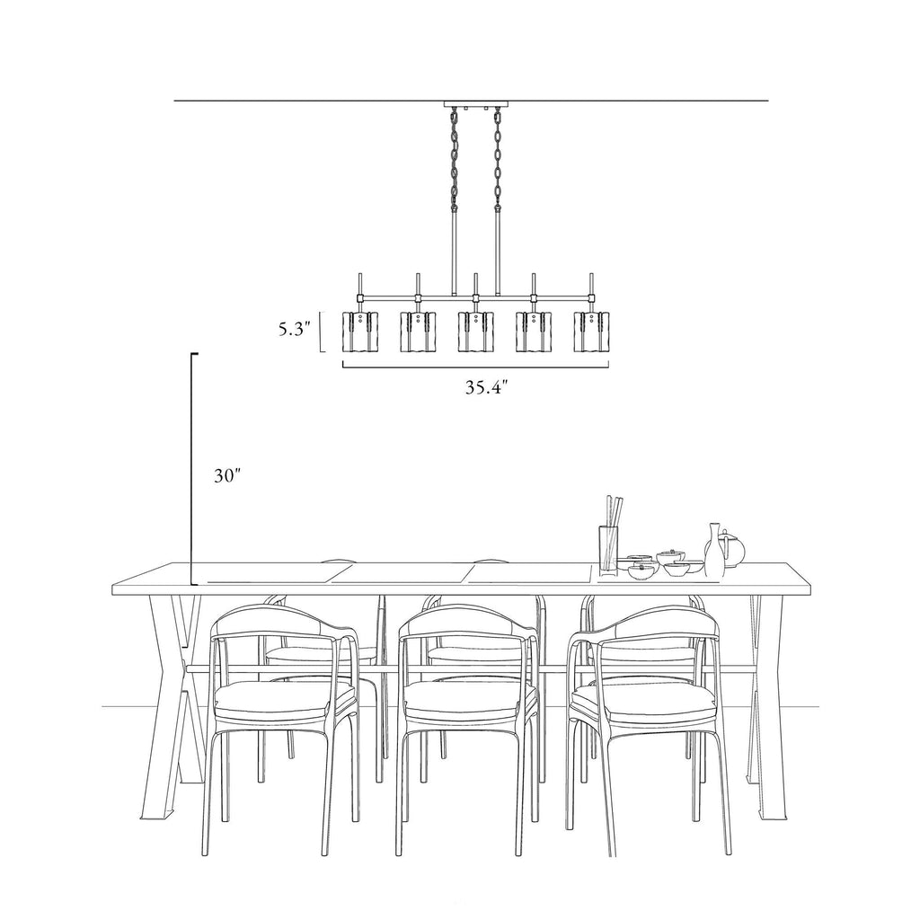 Kasy Modern 5-Light Linear Chandelier Textured Glass Kitchen Island Light Unique Design