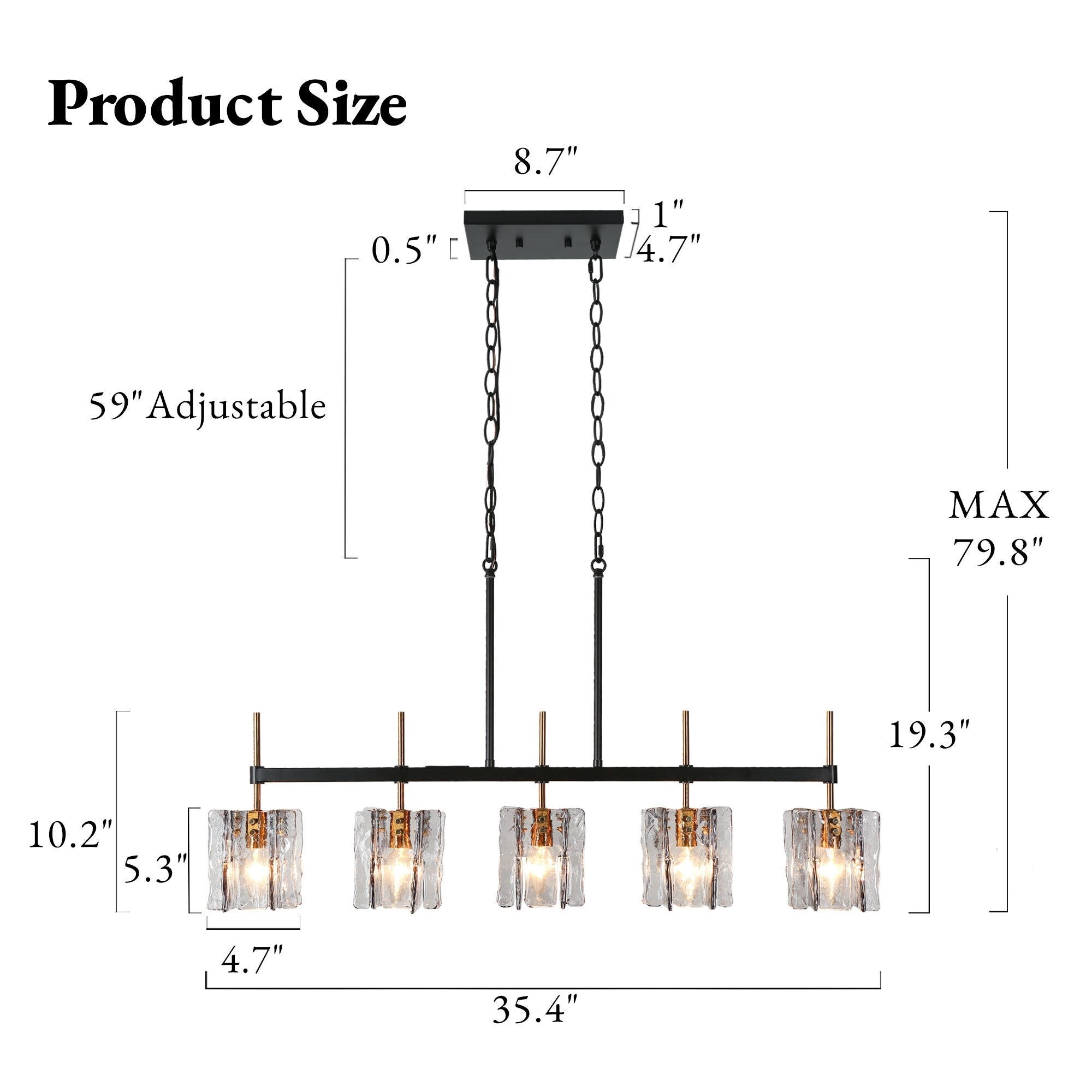 Kasy Modern 5-Light Linear Chandelier Textured Glass Kitchen Island Light Unique Design