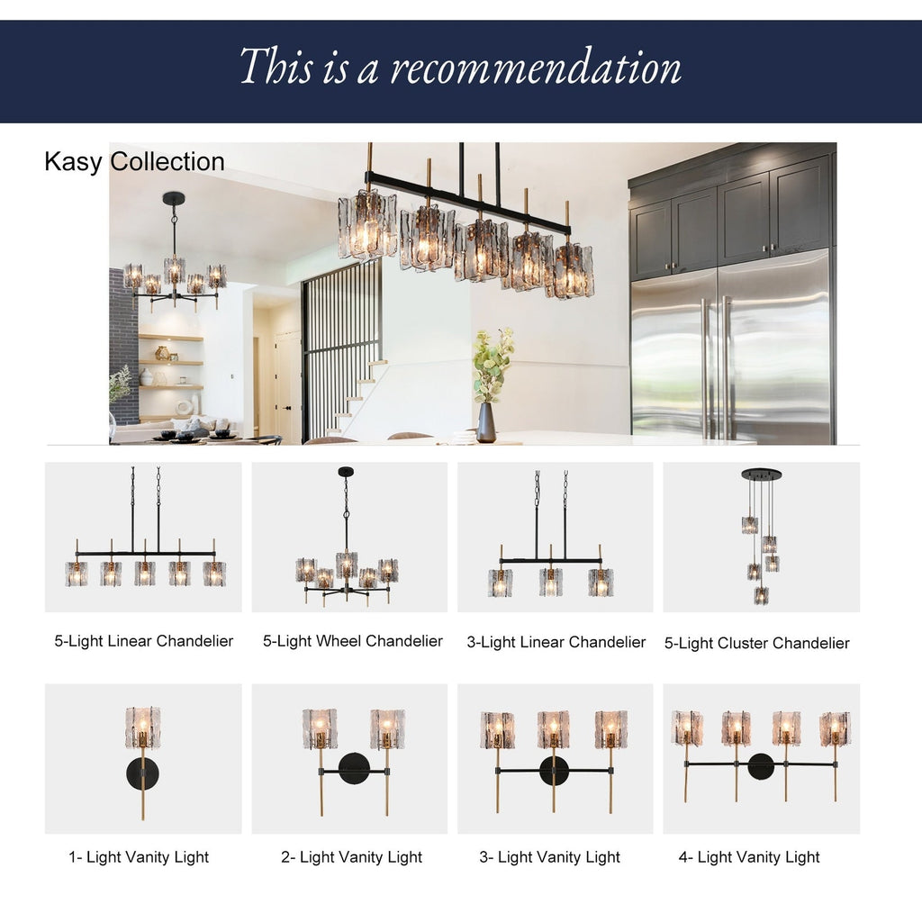 Kasy Modern 5-Light Linear Chandelier Textured Glass Kitchen Island Light Unique Design