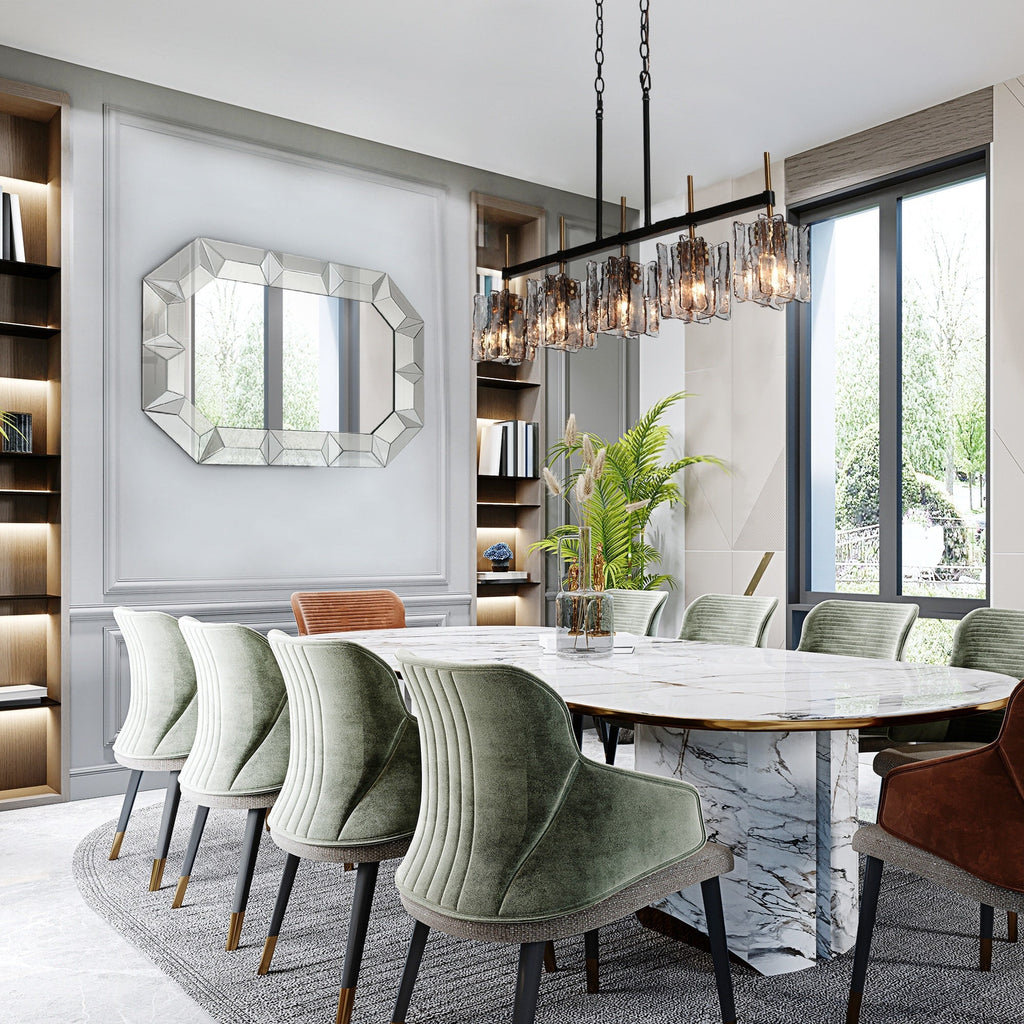 Kasy Modern 5-Light Linear Chandelier Textured Glass Kitchen Island Light Unique Design