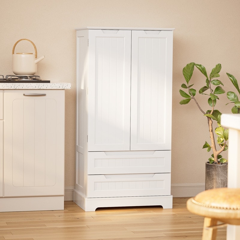 Kitchen Storage Pantry Cabinet, Freestanding Bathroom Storage Cabinet with 2 Doors and Drawers