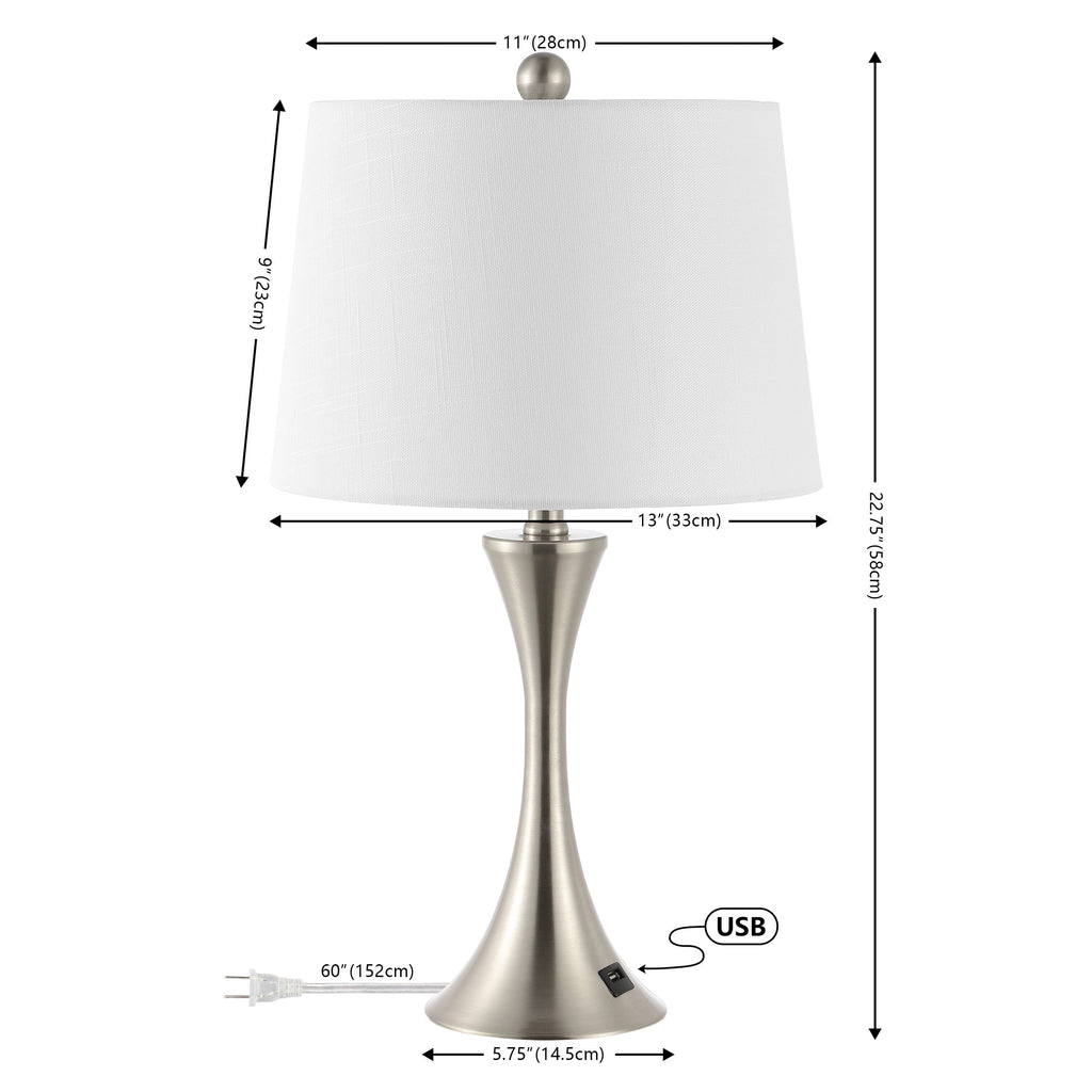 Makena 22.75 Modern Glam Iron Hourglass LED Table Lamp with USB Charging Port, (Set of 2) by JONATHAN Y