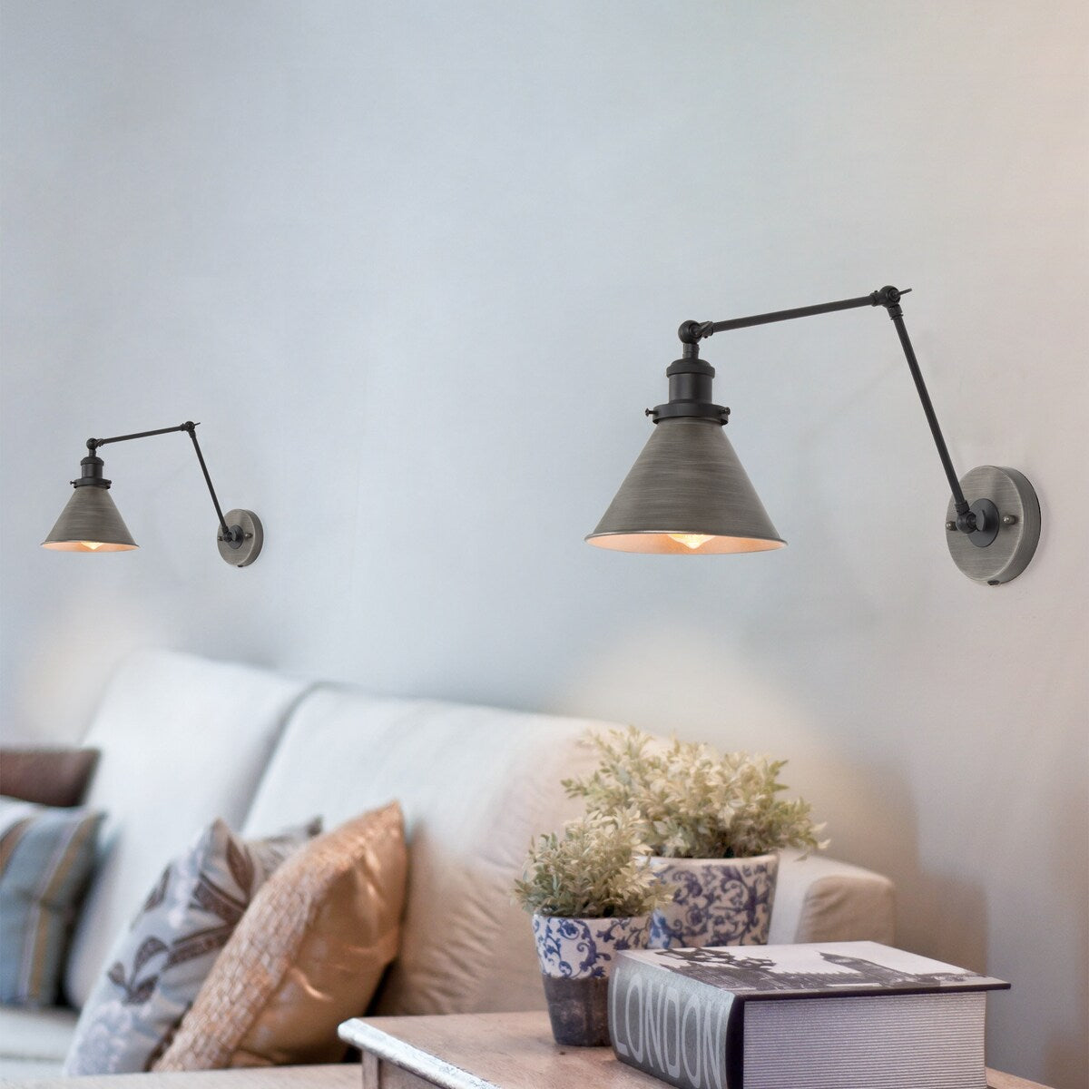 Malryn Set of 2 Modern Adjustable Swing Arm Lights Plug-in/Hardwired Wall Sconces