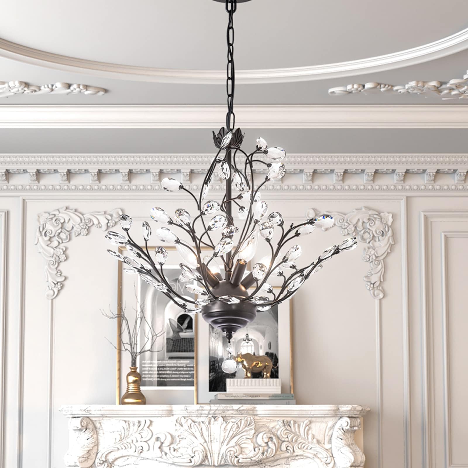 Maxax 4 - Light Unique Classic / Traditional Chandelier with Crystal Accents