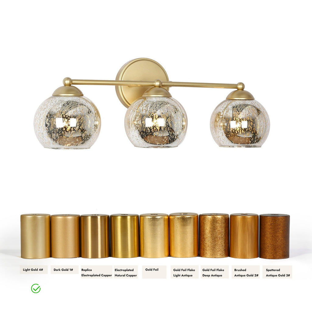 Mid-Century Modern Glam Gold Bathroom Vanity Light 3-Light Wall Lamp with Mercury Glass - 21 L x 7 W x 8 H