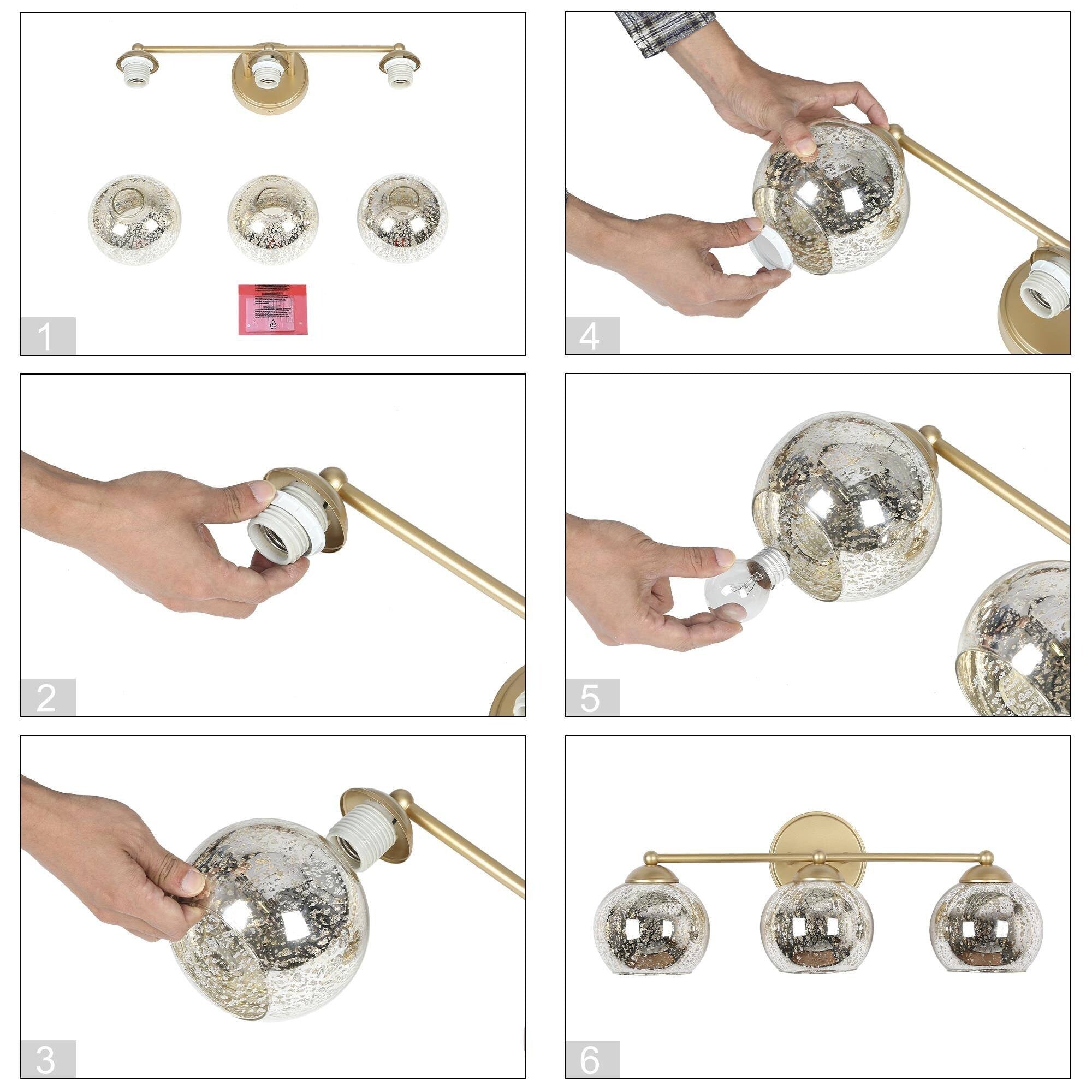 Mid-Century Modern Glam Gold Bathroom Vanity Light 3-Light Wall Lamp with Mercury Glass - 21 L x 7 W x 8 H