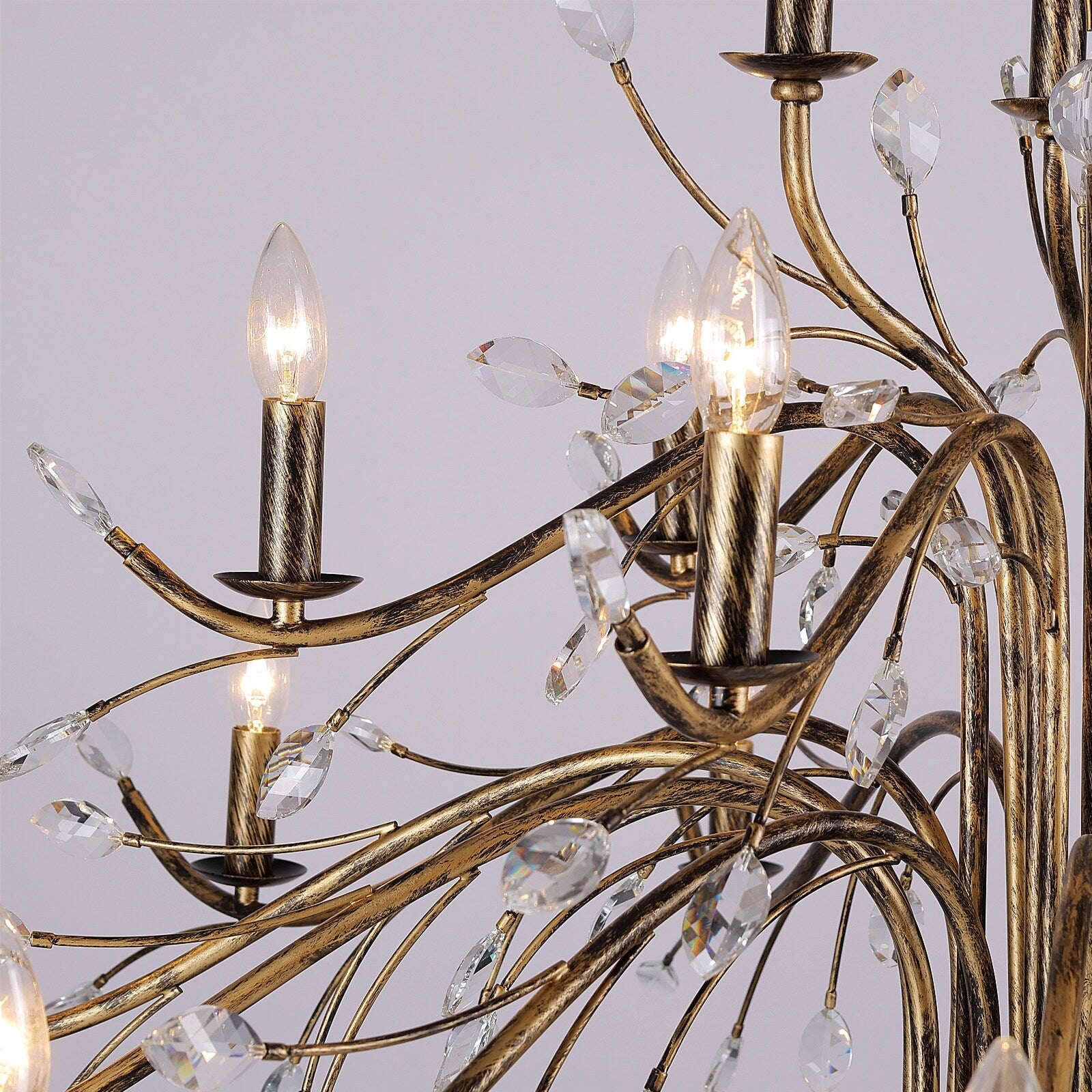 Farmhouse Retro Tree Branch Crystal Chandelier Candle-Style Pendant Light