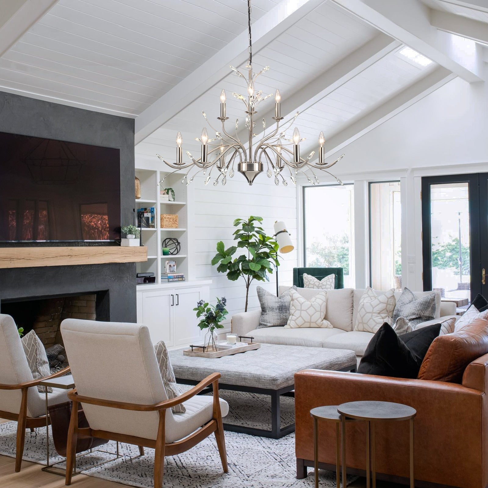 Farmhouse Retro Tree Branch Crystal Chandelier Candle-Style Pendant Light