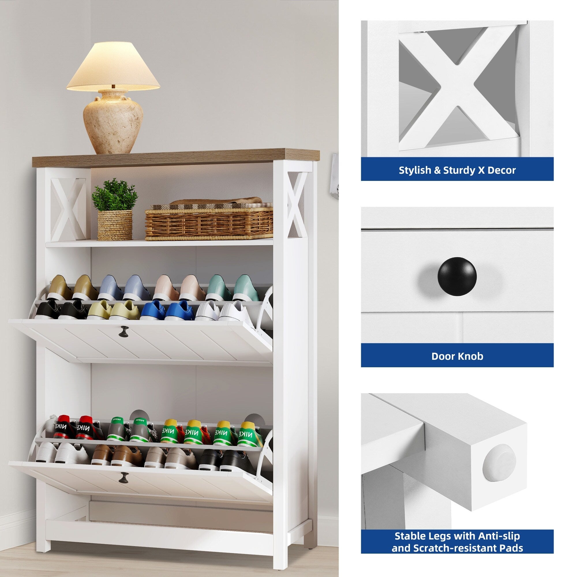 Moasis Shoe Storage Cabinet Organizer with 2 Compartments for Entryway Hallway