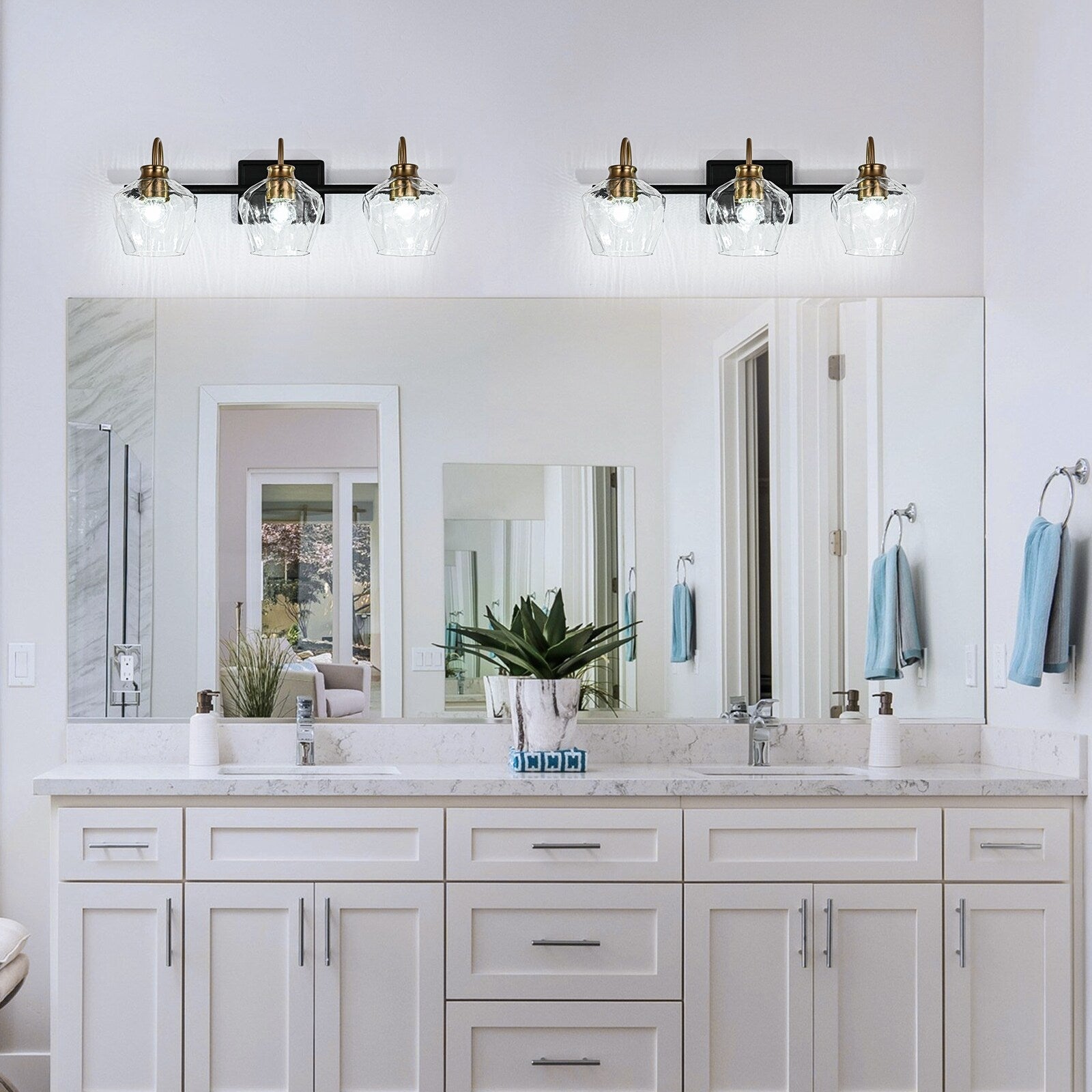 Modern 3/4-lights Bathroom Dimmable Vanity Lights Wall Sconces with Glass Shade