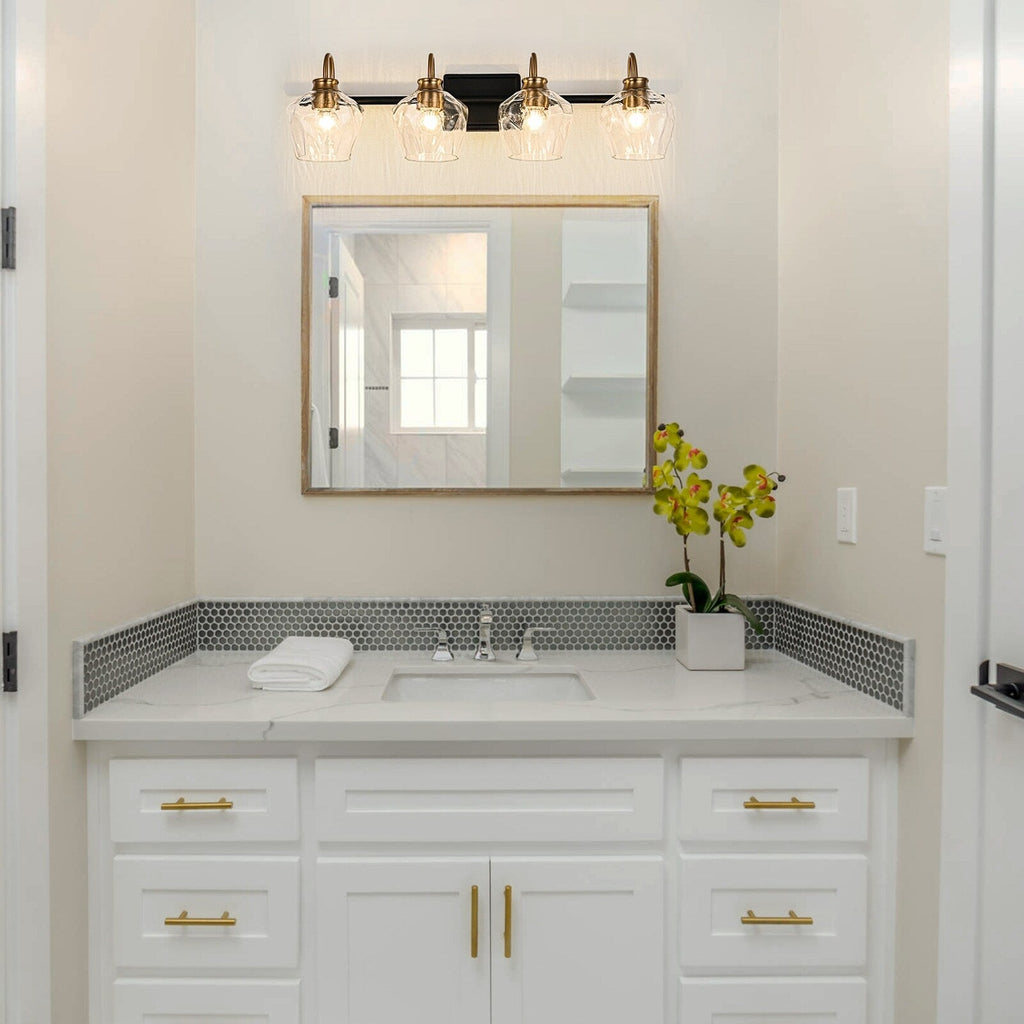 Modern 3/4-lights Bathroom Dimmable Vanity Lights Wall Sconces with Glass Shade