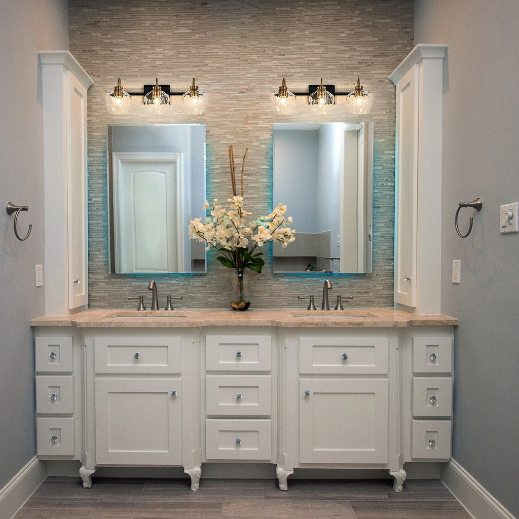 Modern 3/4-lights Bathroom Dimmable Vanity Lights Wall Sconces with Glass Shade