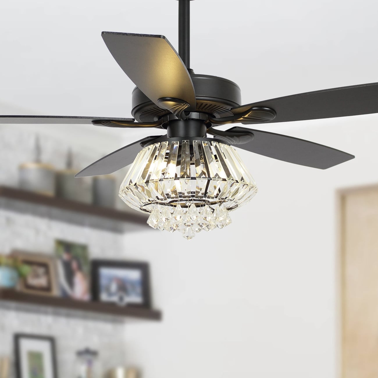 Modern Chrome 52-inch Crystal Chandelier Ceiling Fan with Remote