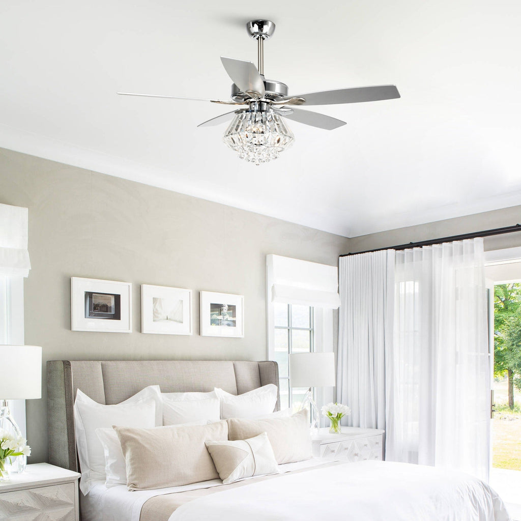 Modern Chrome 52-inch Crystal Chandelier Ceiling Fan with Remote