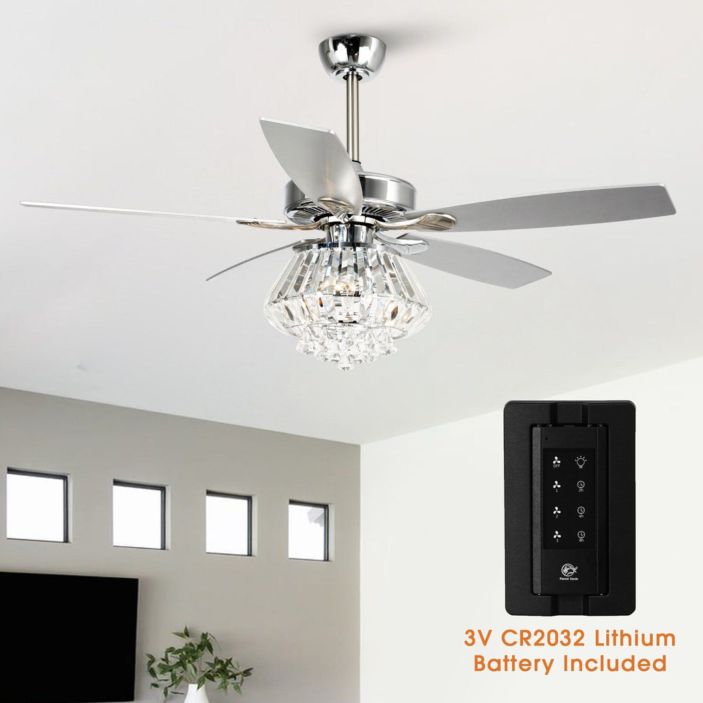 Modern Chrome 52-inch Crystal Chandelier Ceiling Fan with Remote