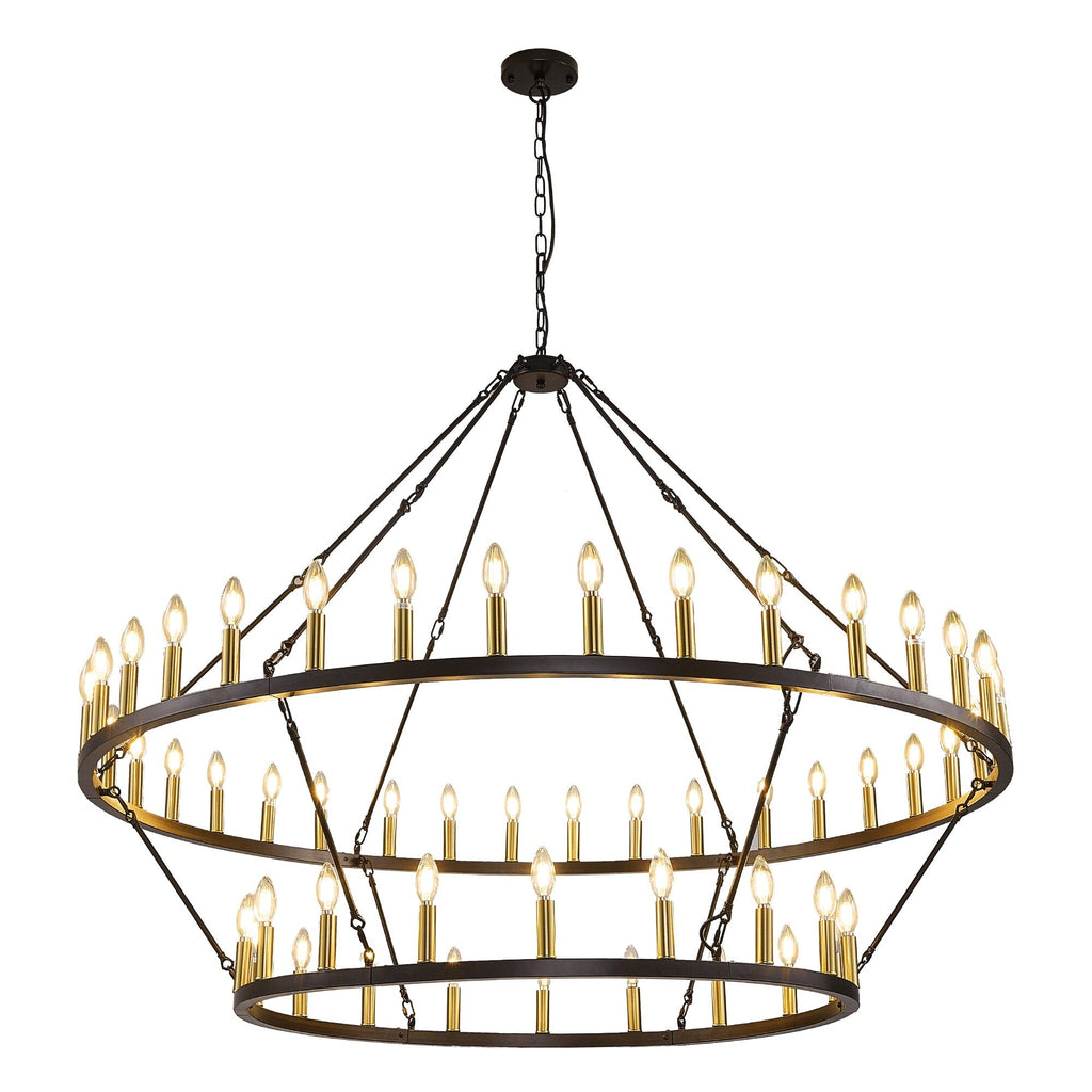 Modern Farmhouse Chandelier 2 Tier Round Wagon Wheel Chandelier Large High Ceiling Light.