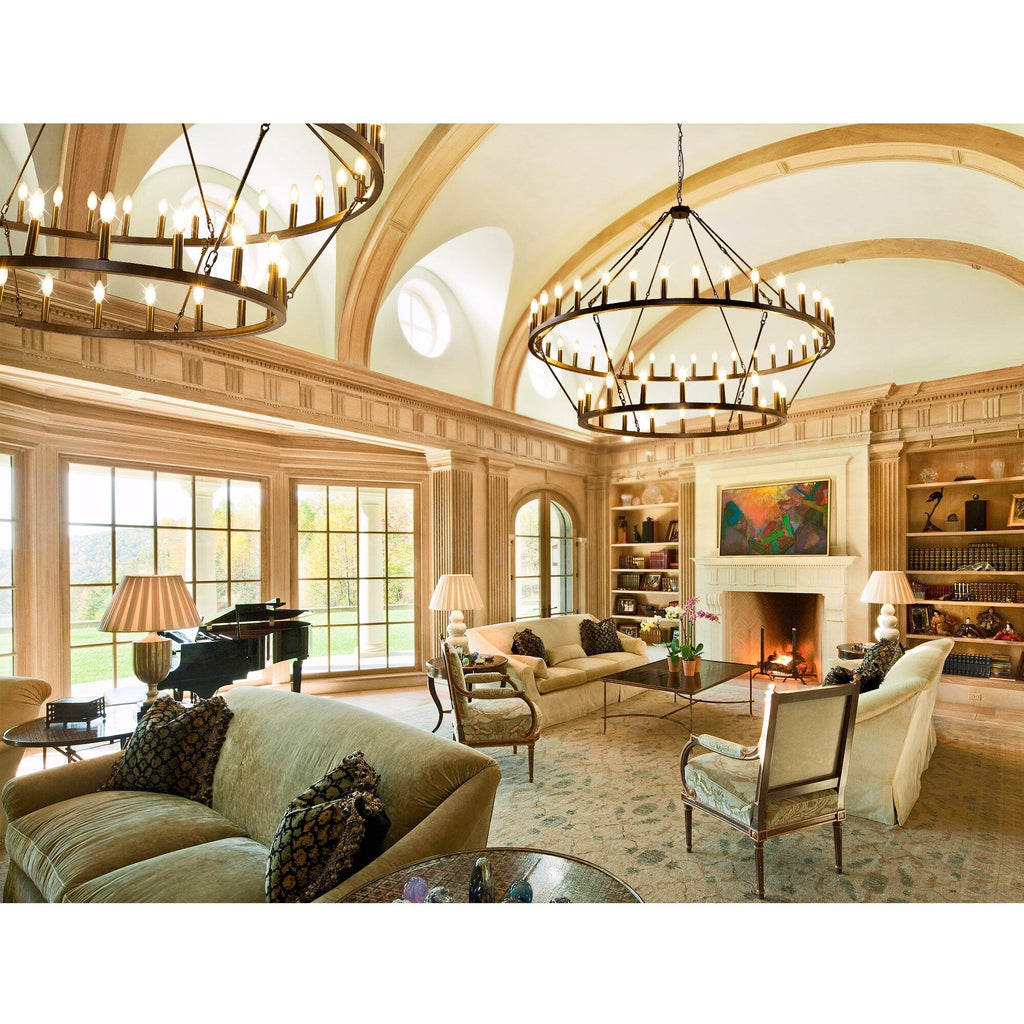 Modern Farmhouse Chandelier 2 Tier Round Wagon Wheel Chandelier Large High Ceiling Light.