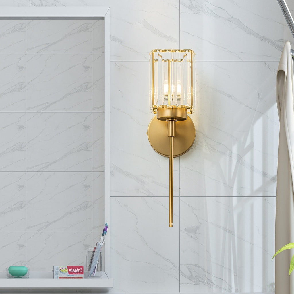 Modern Gold Dimmable Wall Light Glam Cylinder Bathroom Crystal Vanity Light Wall Sconces