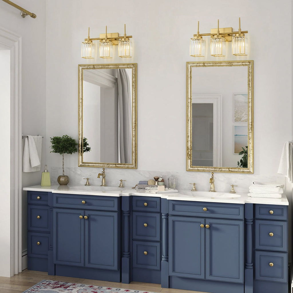 Modern Gold Dimmable Wall Light Glam Cylinder Bathroom Crystal Vanity Light Wall Sconces