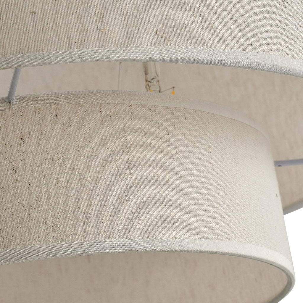 Modern Off-White Drum Pendant Light with 2-Tier Linen Fabrics Lampshade
