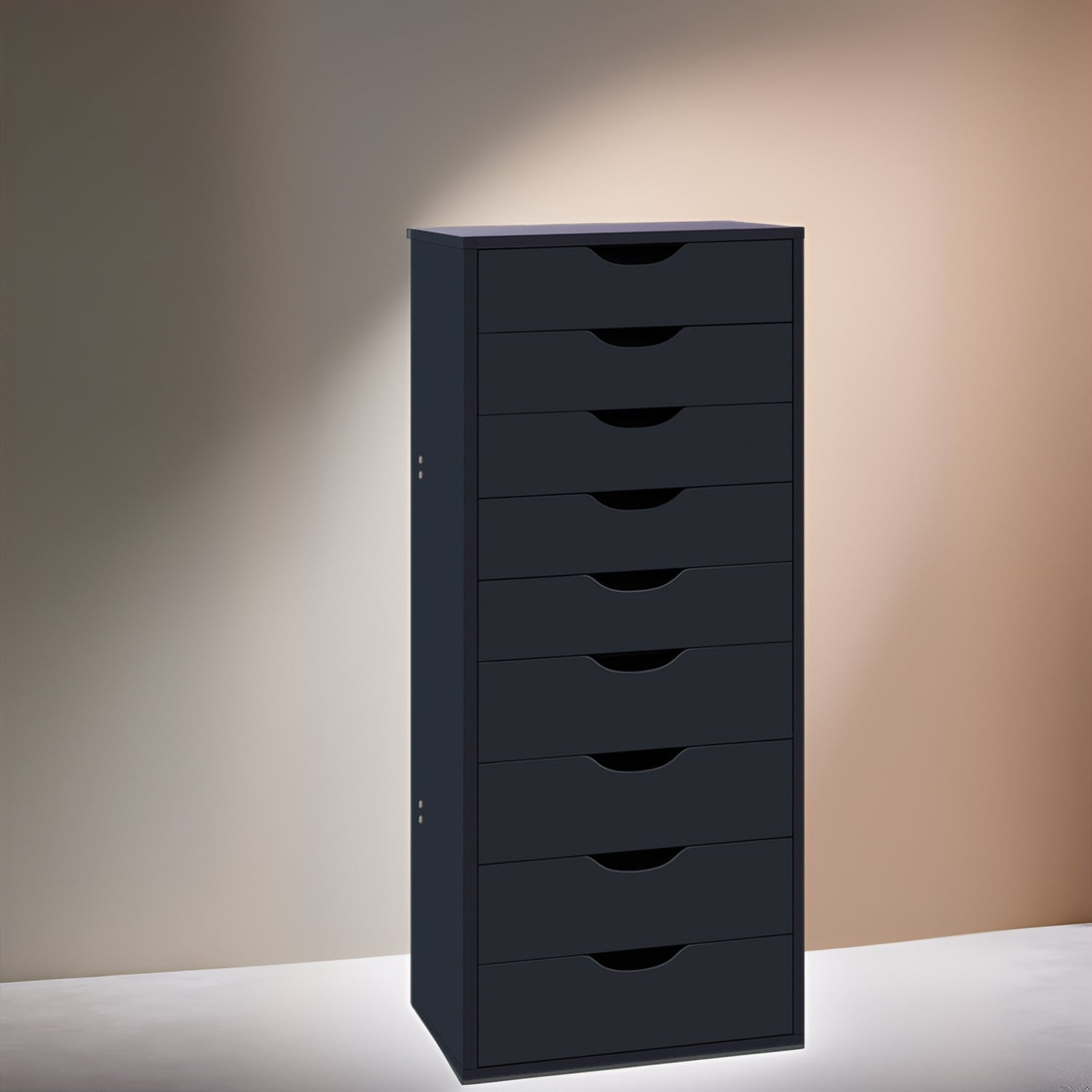 Narrow Wooden 9-Drawer Cabinet with Smooth-Glide Drawers and Top Storage Shelf