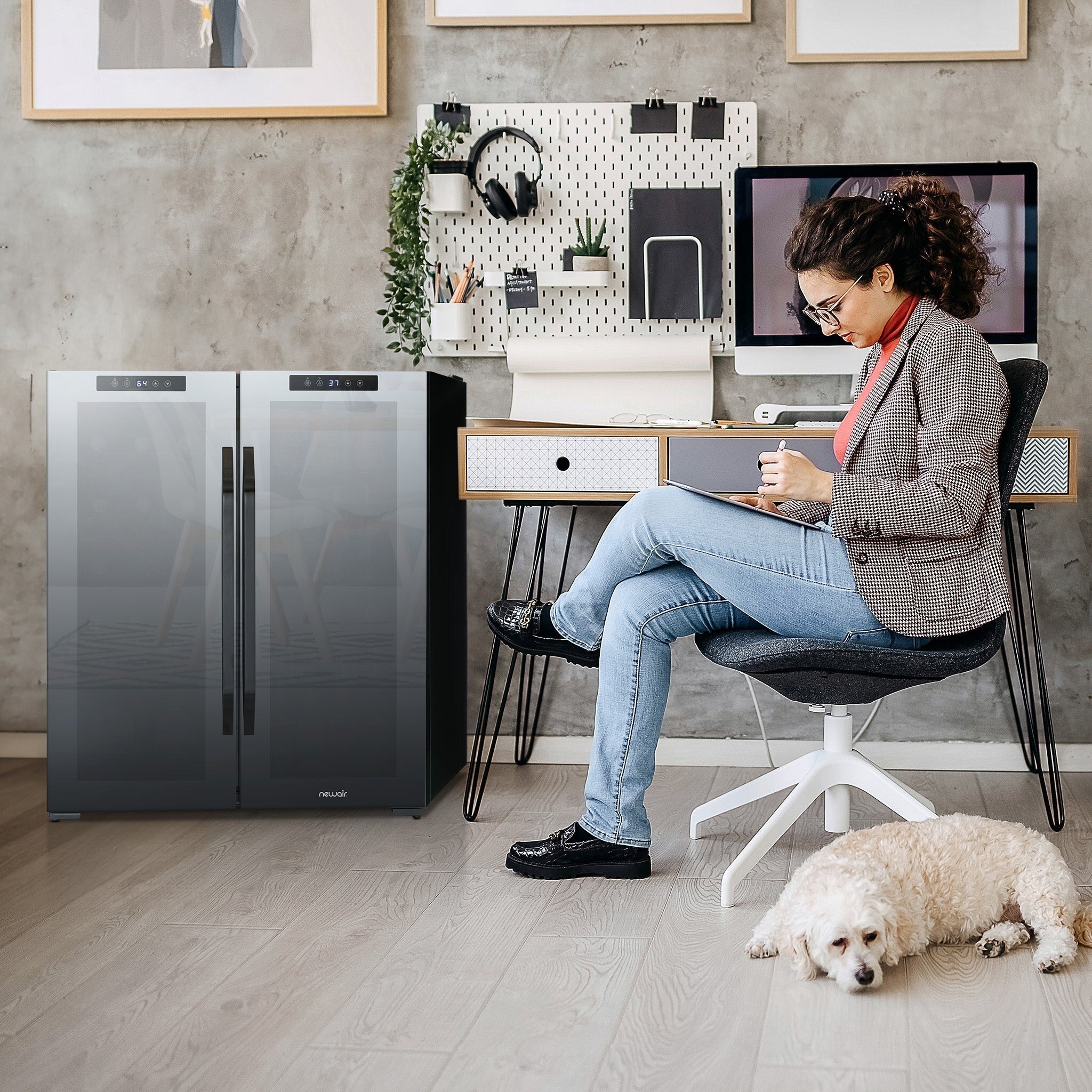 Newair Wine and Beverage Refrigerator, 18 Bottles & 59 Cans, Dual Temperature Zones, Freestanding, Digital Temperature Control