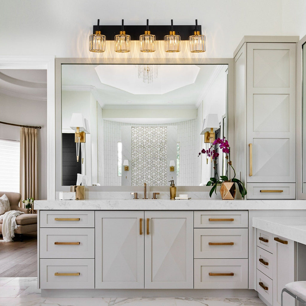 Modern Dimmable Crystal Bathroom Vanity Light Wall Sconces with Crystal Shades