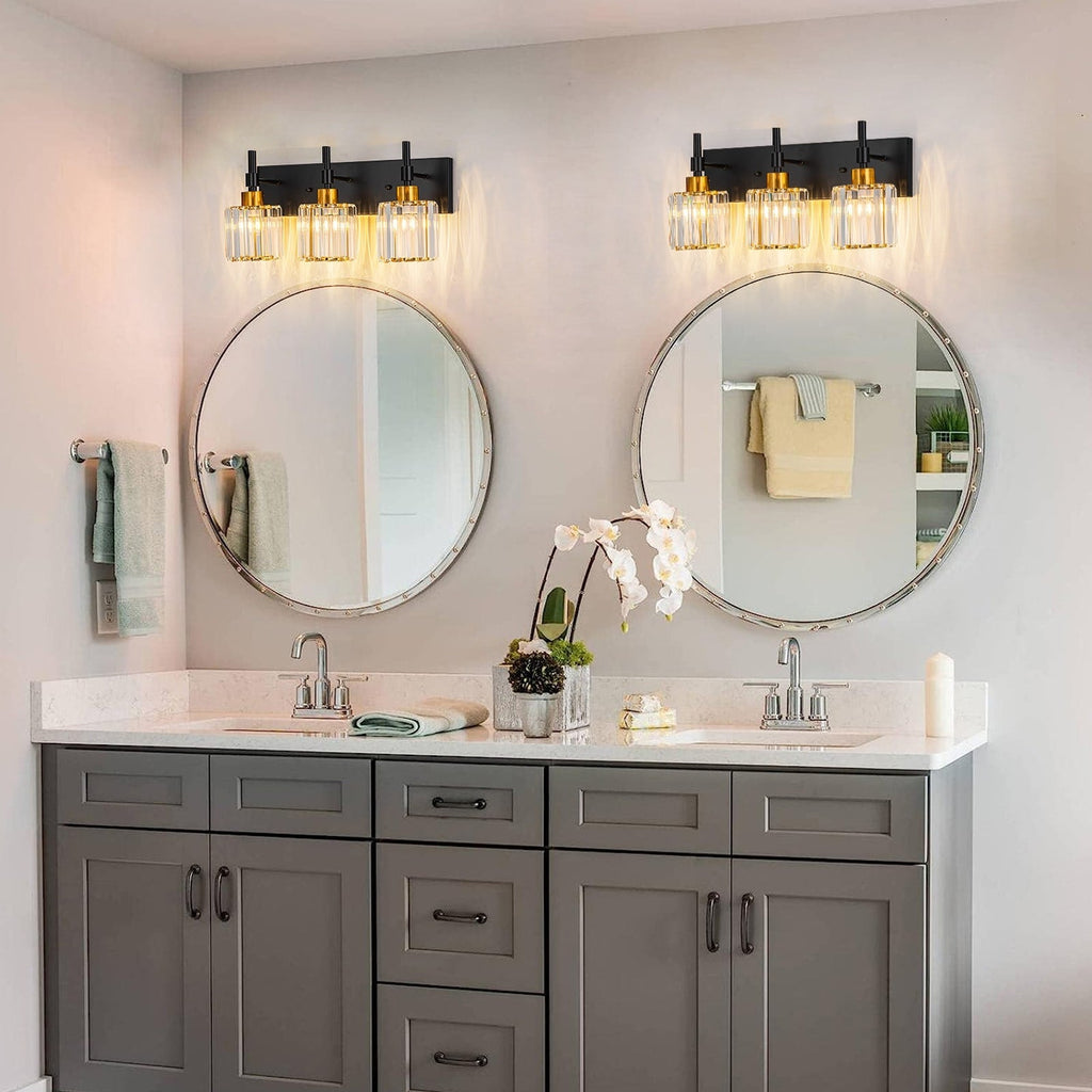 Modern Dimmable Crystal Bathroom Vanity Light Wall Sconces with Crystal Shades