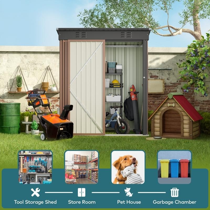 Outdoor Storage Metal Shed Garden Tool Shed with Lockable Door for Patio Furniture and Tools