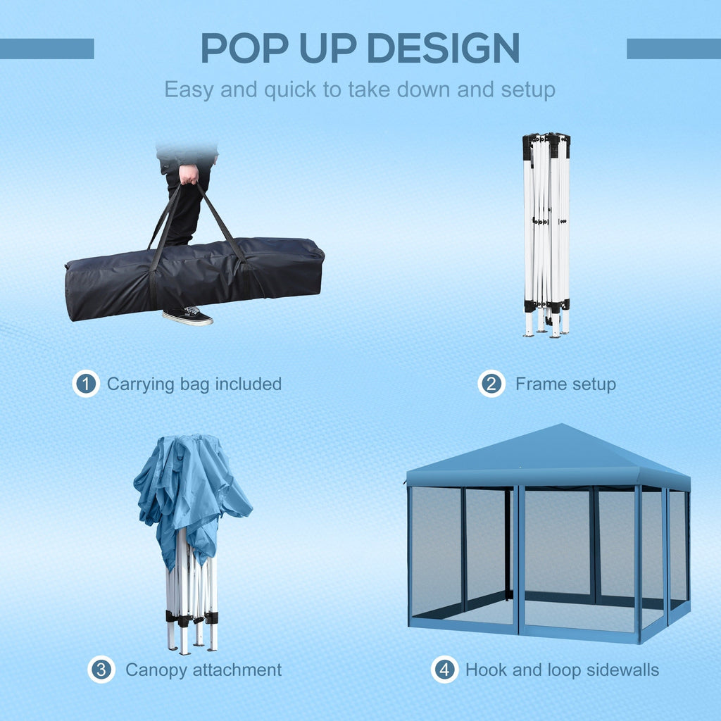 Outsunny 10' x 10' Heavy Duty Pop Up Canopy with Removable Mesh Sidewall Netting, Easy Setup Design, Outdoor Party Event
