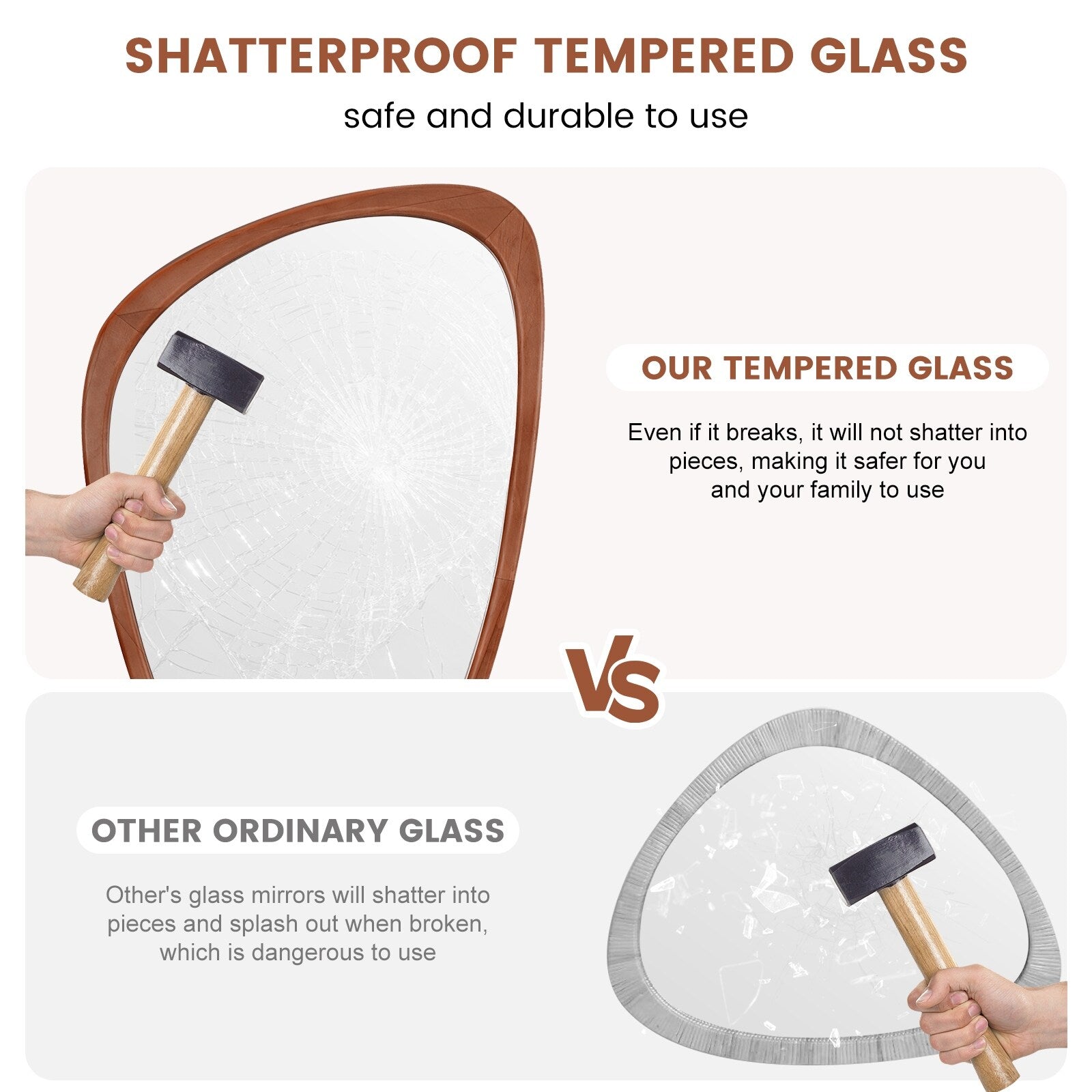 Pine Frame Cobblestone Shaped Asymmetrical Wall Mirror